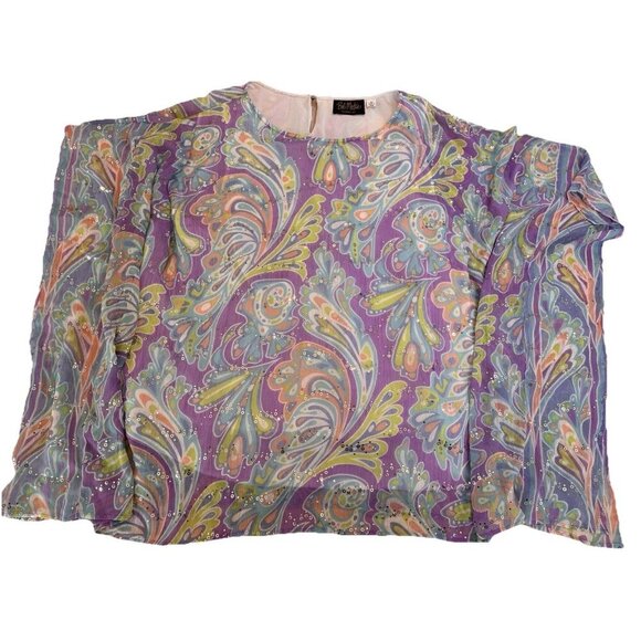 Bob Mackie Womens Top 3X Sheer Caftan Built in Shell Sequin Lilac Wearable Art - Picture 1 of 15